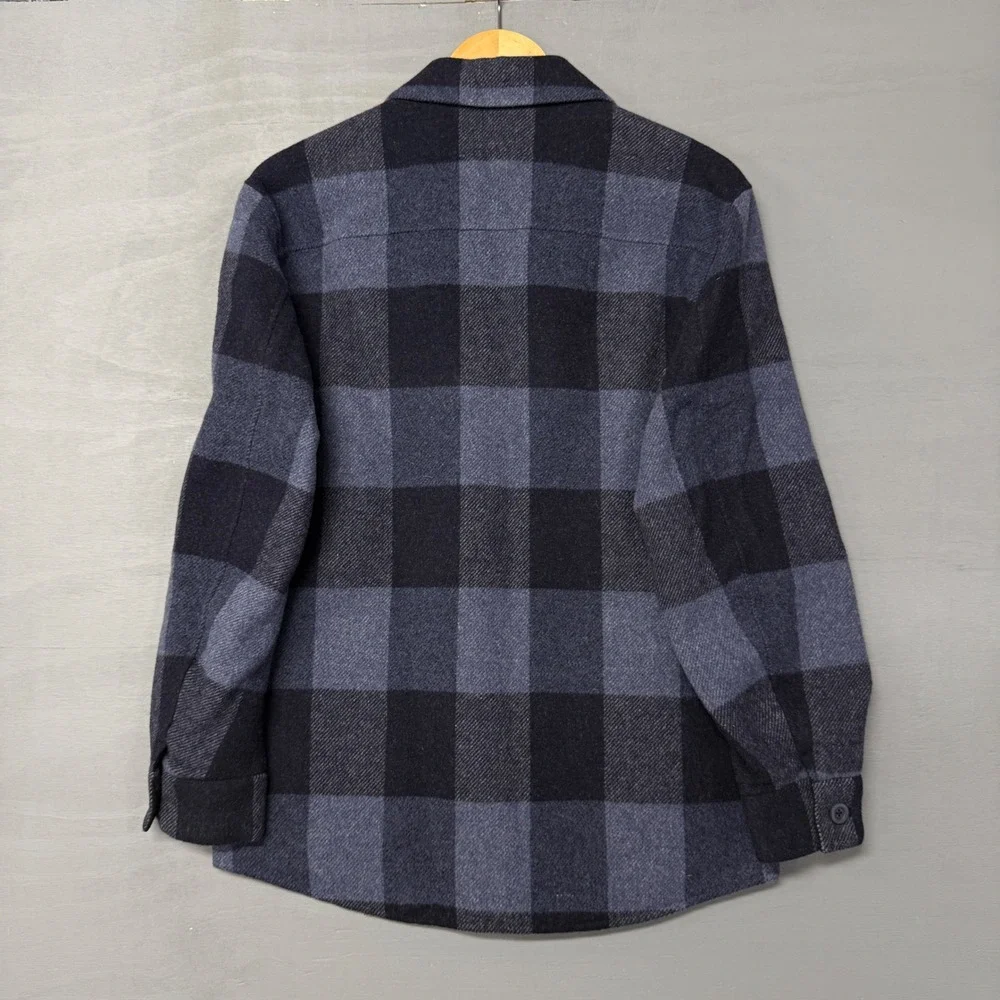 Vince Splittable Shirt Jacket Navy Grey Buffalo Plaid Wool Blend Italian Small